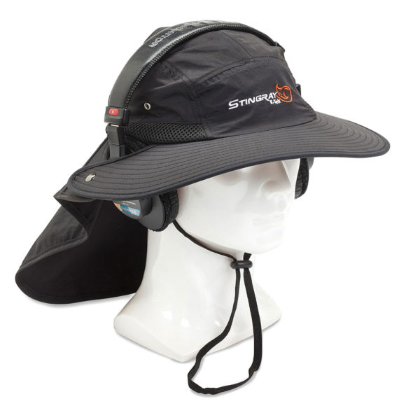 K-Tek KSH2 Stingray SunHat, Black color, sun-protection (head and neck) to wear with over-ear-headphones, SPF50, incl. chin-strap, one size fits all – Bild 2