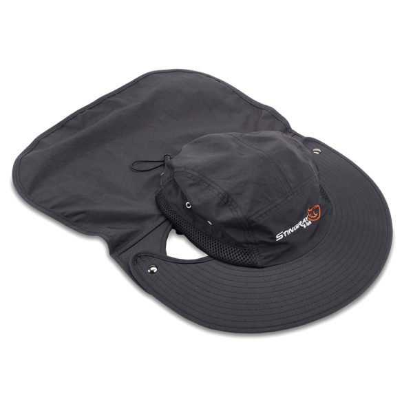 K-Tek KSH2 Stingray SunHat, Black color, sun-protection (head and neck) to wear with over-ear-headphones, SPF50, incl. chin-strap, one size fits all – Bild 3