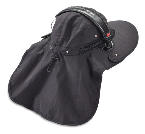K-Tek KSH2 Stingray SunHat, Black color, sun-protection (head and neck) to wear with over-ear-headphones, SPF50, incl. chin-strap, one size fits all – Bild 6