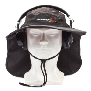 K-Tek KSH2 Stingray SunHat, Black color, sun-protection (head and neck) to wear with over-ear-headphones, SPF50, incl. chin-strap, one size fits all