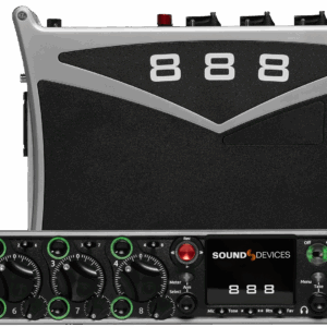 Sound Devices 888 Mixer | Recorder with 8 mic/line preamplifiers, 16 channels, and 20 record tracks. 16 channels of Dante in and out,, AES in and out, 10 analog outputs.
